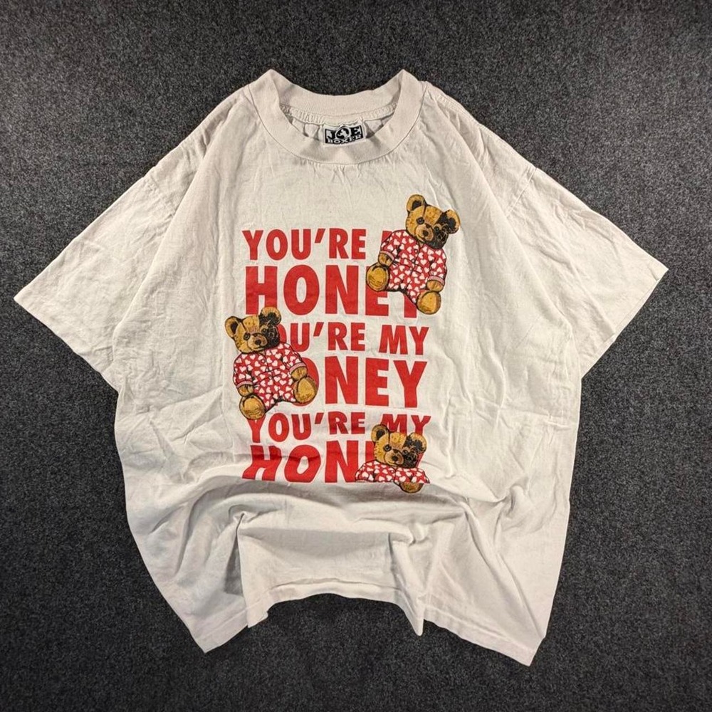 Vintage 90s Joe Boxer Youre My Honey Teddy Bear Graphic T Shirt One Size White
